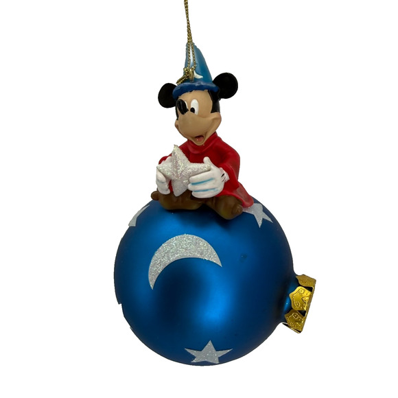 Disney Sorcerer Mickey on Blue Moon & Stars Ornament – Christmas Decoration - Picture 3 of 10